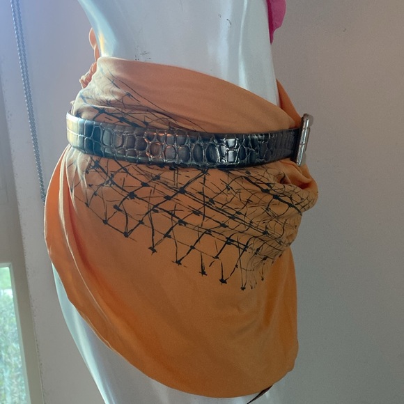 Vintage 90s Adjustable Metallic Silver Exotic Crocodile Italian Leather Belt - Picture 6 of 9